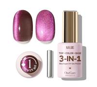 NAILOG OneCure Gel Nail Polish 12ml | Top Coat Color Gel Base 3-In-1 Formula Soak Off Cat Eye UV Polish for Home DIY & Gifting | Luxe Cat
