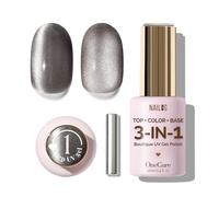 NAILOG OneCure Gel Nail Polish 12ml | Top Coat Color Gel Base 3-In-1 Formula Soak Off Cat Eye UV Polish for Home DIY & Gifting | Misty Cat
