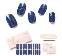 NAILOG Semi Cured Gel Nail Strips (20 Extra Long Stickers) | Glossy & Long Lasting Soft Gel Finish Wrap| Blue Glam
