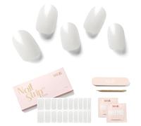 NAILOG Semi Cured Gel Nail Strips (20 Extra Long Stickers) | Glossy & Long Lasting Soft Gel Finish Wrap| Pearl White