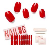 NAILOG Semi Cured Gel Nail Strips, 20 Pieces Extra Long Nail Polish Strips, Long Lasting Semi Cured Gel Nail Stickers with Soft Glossy Finish,Rouge