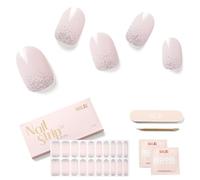 NAILOG Semi Cured Gel Nail Strips,20PCS Extra Long Glitter Nail Stickers，UV/Led Lamps with Soft Glossy Gel Finish Art Design, Pearl Gleam