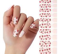 NAILOG Semi Cured Gel Nail Strips,20PCS Extra Long Nail Stickers，UV/Led Lamps with Soft Glossy Gel Finish Art Design, Rosette
