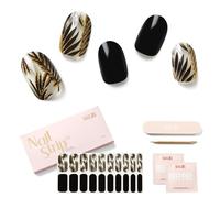 NAILOG Semi Cured Gel Nail Strips (20Pcs Extra Long Stickers/Wraps) | Glossy & Long Lasting Soft Gel Finishing | Golden Leaves