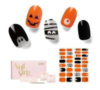 NAILOG Semi Cured Gel Nail Strips, 34 pcs Halloween Gel Nail Stickers, Long Lasting Wraps for Women with Soft Gel Finish, Tricks or Treats