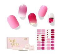 NAILOG Semi Cured Gel Nail Strips 34 pcs Nail Stickers - Strawberry Love | 34 Strips In 17 Sizes, DIY Salon-Quality Gel Nails, Glossy, Long-Lasting, HEMA-Free, Vegan, Easy & Safe