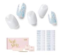 NAILOG Semi Cured Gel Nail Strips, 34 pcs Salon-Quality Gel Nail Stickers, Long Lasting Nail Wraps for Women with Soft Gel Finish, White French Tip, Silver Glitter, Quartz