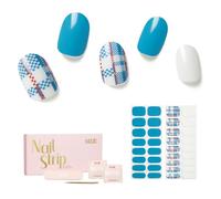 NAILOG Semi Cured Gel Nail Strips, 34 pcs Salon-Quality Gel Nail Stickers, Long Lasting Nail Wraps for Women with Soft Gel Finish, Azure Mosaic