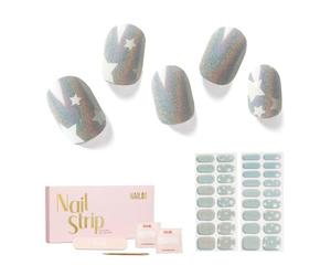 NAILOG Semi Cured Gel Nail Strips, 34 pcs Salon-Quality Gel Nail Stickers, Long Lasting Nail Wraps for Women with Soft Gel Finish, Shimmery Stars