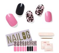 NAILOG Semi Cured Gel Nail Strips, Extra Long Nail Polish Strips (20 Pieces), Long Lasting Semi Cured Nail Stickers with Soft Glossy Gel Finish, Pink Leopard