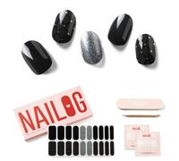 NAILOG Semi Cured Gel Nail Strips, Extra Long Nail Polish Strips (20 Pieces), Long Lasting Semi Cured Nail Stickers with Soft Glossy Gel Finish, Black Pearl