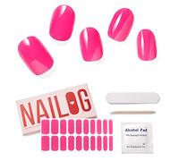 NAILOG Semi Cured Gel Nail Strips, Extra Long Nail Polish Strips (20 Pieces),UV/Led Lamps Nail Stickers with Soft Glossy Gel Finish,Pink Bomb