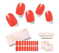 NAILOG Semi Cured Gel Nail Strips, Extra Long Nail Polish Strips (20 Pieces),UV/Led Lamps Nail Stickers with Soft Glossy Gel Finish,Watermelon Red
