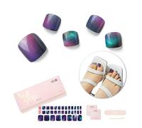 NAILOG Semi Cured Gel Nail Strips, Toe Nail Polish Strips with Glossy Gel Finishing | 32 Pieces Long Lasting Pedi Nail Wrap | Blue Purple Ombre | Aurora