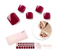 NAILOG Semi Cured Gel Nail Strips, Toe Nail Polish Strips with Glossy Gel Finishing | 32 Pieces Long Lasting Pedi Nail Wrap | Burgundy Red | Rouge Noir