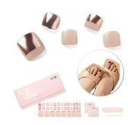 NAILOG Semi Cured Gel Nail Strips, Toe Nail Polish Strips with Glossy Gel Finishing | 32 Pieces Long Lasting Pedi Nail Wrap | Beige Nude, Golden Foil | Mermaid