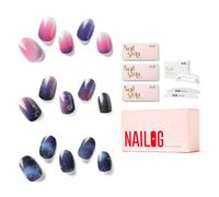 NAILOG Semi Cured Gel Strip Kit (102 Stickers, UV Lamp, 2 Files) Long Lasting Wraps Gift Set - Blue, Purple, Pink Ombre Constellation, After Sunset