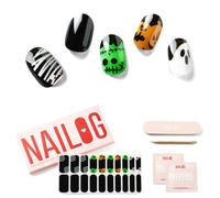 NAILOG Semi Cured Gel Strips (20 Extra Long Stickers), UV/Led Lamp Glossy & Long Lasting Soft Gel Finish Wrap, Little Monsters