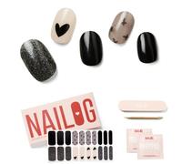 NAILOG Semi Cured Gel Strips (20 Extra Long Stickers), UV/Led Lamp Glossy & Long Lasting Soft Gel Finish Wrap, Black Little Heart