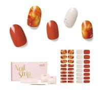NAILOG Semi Cured Gel Strips - 34 Pcs Nail Stickers Buy 2 Get 1 UV Light | Long Lasting Wraps With Glossy Gel Finish Reddish Brown, Milk Tea