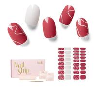 NAILOG Semi Cured Gel Strips, 34 pcs Salon-Quality Stickers, Long Lasting Wraps for Women With Soft Gel Finish, Vintage Print & Silver Glitter (Red Dune)
