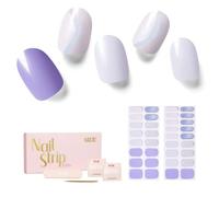 NAILOG Semi Cured Gel Strips, 34 pcs Salon-Quality Stickers With Soft Finish, Long Lasting Wraps for Women, Lavender Purple & Shimmer Swirl, Lavender Mist