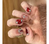 Nails Art Set Red Cats Eye Artifical Press Stick Nails Adaptable to Both Office and Party Setting Easily Wear False Nail