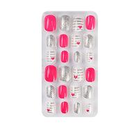 Nails Full Tips Kids Press On Nails Kids Simple Pattern Fake Nails Art Set Short Square Nails Full