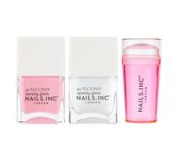 Nails Inc 45 Second Speedy Gloss French Manicure Hack Set, Pink, No Chip, Long Lasting, Quick Dry, Air Dry, Professional Manicures & Pedicures, Silicone Stamper, DIY Nail Art Design, 3 Piece Set