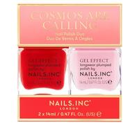 Nails Inc Cosmos Are Calling Nail Polish Duo, Long Lasting, Easy Manicure Look, Cruelty Free, Vegan, 21 Free Formula, Coral Red, Pale Pink, Gel Effect, Plumping Effect, 2 Piece Set