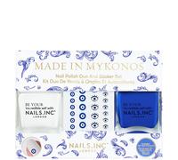Nails Inc. Nail Polish Duo & Stickers – Made in Mykonos, High Shine, Long Lasting – 2 Piece Set