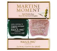 Nails Inc Martini Moment Nail Polish Duo, Long Lasting, Easy Manicure Look, Cruelty Free, Vegan, 21 Free Formula, Olive Forest Green, Gold Shimmer, Gold Glitter, Gel Effect, 2 Piece Set