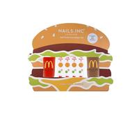 Nails Inc X McDonald's Big Mac Please + Gotta Ketchup Mini Nail Polish + Sticker Set, Limited Edition, Fast Food Inspired, Burger Brown, Ketchup Red, Nail Art Design, Cruelty Free, Vegan, 3 Piece Set