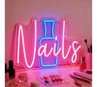 Nails LED Neon Signs for Wall Decor Acrylic LED Neon Light with Hanging Chain Light Up Signs for Open Welcome Signage Business Light Nail Room Decor Makeup Nail Studio 5V USB Operated Dimmable