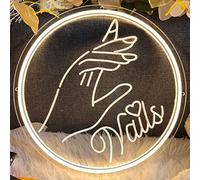 NAILS Neon Sign For Spa Beauty Room Nail Brows Lashed Salon Studio 3D Art Carving Design LED Wall Decor Business Stores Logo Barber Shop Word Indoor Custom Neon Light 5V USB Powered Warm White 30×30cm