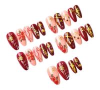 Nails Press Ons, 24Pcs Christmas Press on Nails Aesthetic Snowflake Bow Wreath on Reusable Long Lasting Easy Application for Women Girls, on for Women