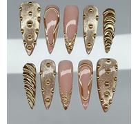 Nails Stickers French Tip 3D Molten Gold Sunset Press Stick Nails for Artistic Manicure Designs and Fashionable Women French Nails