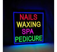 Nails Waxing Salon Sign, Spa Pedicure LED Neon Signs for Nail Bar, Beauty & Skincare Studio, Black Acrylic Backboard, High Bright Business Signboard, Ideal for Shop Wall Window Decor (16"×16")