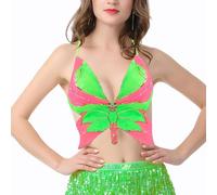Naimo Women's Butterfly Sequin Crop Top Sexy Sleeveless Bandage Tank Top Belly Dance Costume Backless Top, Green / Pink, One Size