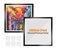 NAIMOER 2Pack Diamond Painting Frames, Frames for 35x35cm Diamond Painting Canvas, Magnetic Diamond Art Frame Self-Adhesive, Frames with Hooks for Wall Window Door (Black)
