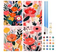 NAIMOER 4 Pack Flowers Painting by Numbers for Adults Kids, DIY Acrylic Red Flowers Paint by Numbers Coloful Bloom Landscape Art Gifts Home Decor 8x12in