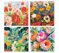 NAIMOER 4 Pack Framed Paint by Numbers Flowers for Adults Kids, DIY Colorful Flowers Painting by Numbers for Boys Girls, Easy Art on Canvas Gifts Home Wall Decor 8x8in