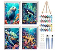 NAIMOER 4 Pack Framed Paint by Numbers Marine Animals for Adults Kids, DIY Sea Turtles Sharks Painting by Numbers with Frame Wooden Holder, Painting Art on Canvas Gifts Home Wall Decor 20x30cm