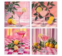 NAIMOER 4 Pack Framed Paint by Numbers Pink Wine Glass for Adults Kids, DIY Lemon Painting by Numbers for Boys Girls, Art on Canvas Gifts Home Wall Decor 8x8in