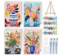 NAIMOER 4 Pack Framed Paint by Numbers Vase Flowers for Adults Kids, DIY Colorful Flowers Painting by Numbers with Frame Wooden Holder, Art on Canvas Gifts Home Wall Decor 8x12in
