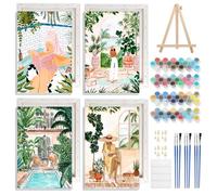 NAIMOER 4 Pack Framed Paint by Numbers Women Vacation for Adults Kids, DIY Easy Painting by Numbers with Frame Wooden Holder, Painting Art on Canvas Gifts Home Wall Decor 8x12in