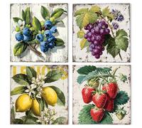 NAIMOER 4 Pack Fruits Paint by Numbers Kits for Adults with Frame, DIY Paint by Numbers on Canvas for Beginners Blueberries, Grapes, Lemons, Strawberries, Art Gifts for Home Decor 20x20cm