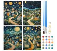 NAIMOER 4 Pack Night in The Village Painting by Numbers for Adults Kids, DIY Acrylic Moon and Road Paint by Numbers Night Town Art Gifts Home Decor 20x30cm