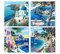 NAIMOER 4Pack Coast Painting by Numbers with Frame for Adults Kids, Paint by Numbers Scenic Spot for Kids Ages 8-12, DIY Acrylic Painting Children Gifts Home Wall Decor 20x20cm