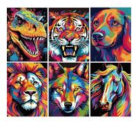 NAIMOER 6 Pack Colorful Animals Diamond Art Kits for Adults, DIY Full Drill Diamond Painting Dinosaurs Tigers Lions Kits Pictures, Adults Diamond Art on Canvas for Relaxation Home Decor 30x40cm